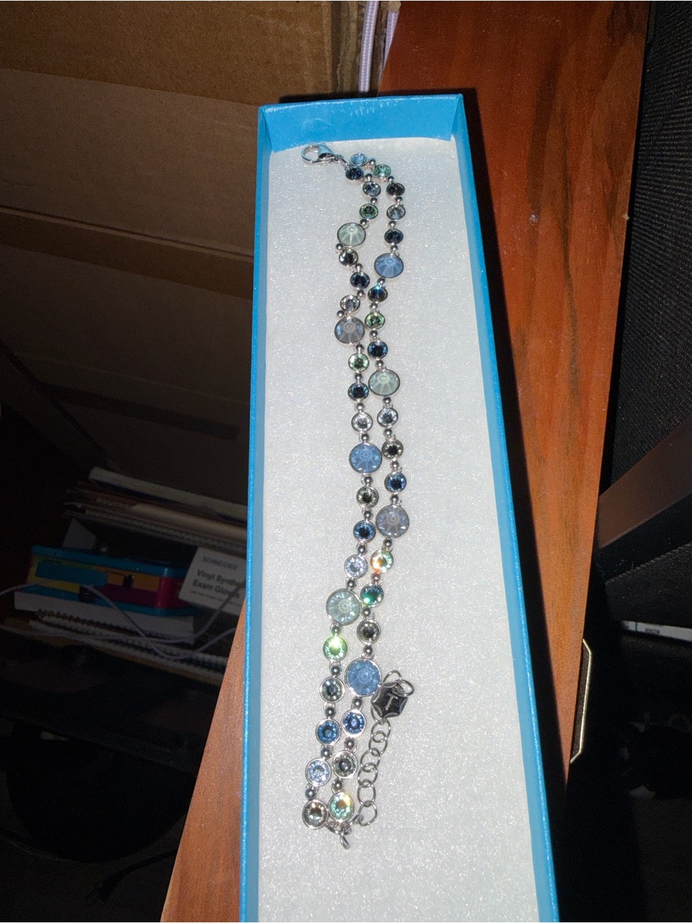 Touchstone Crystal Silver Bracelet with Blue, Green and Aqua Crystals